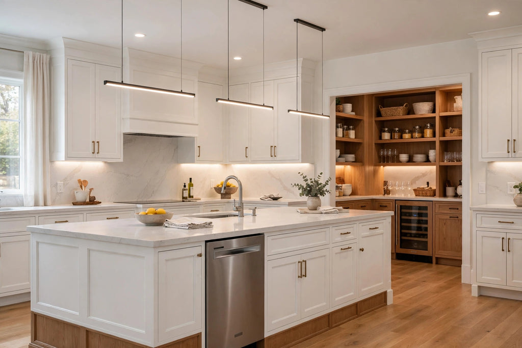 2026 Trend - White Transitional Kitchen with Butler Pantry & Wine Fridge Space - Flat Pack From $5999