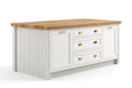 Hamptons Fluted Kitchen Island 2400mm - White Shaker with Solid Oak Top & Brass Handles | Custom Sizes Available