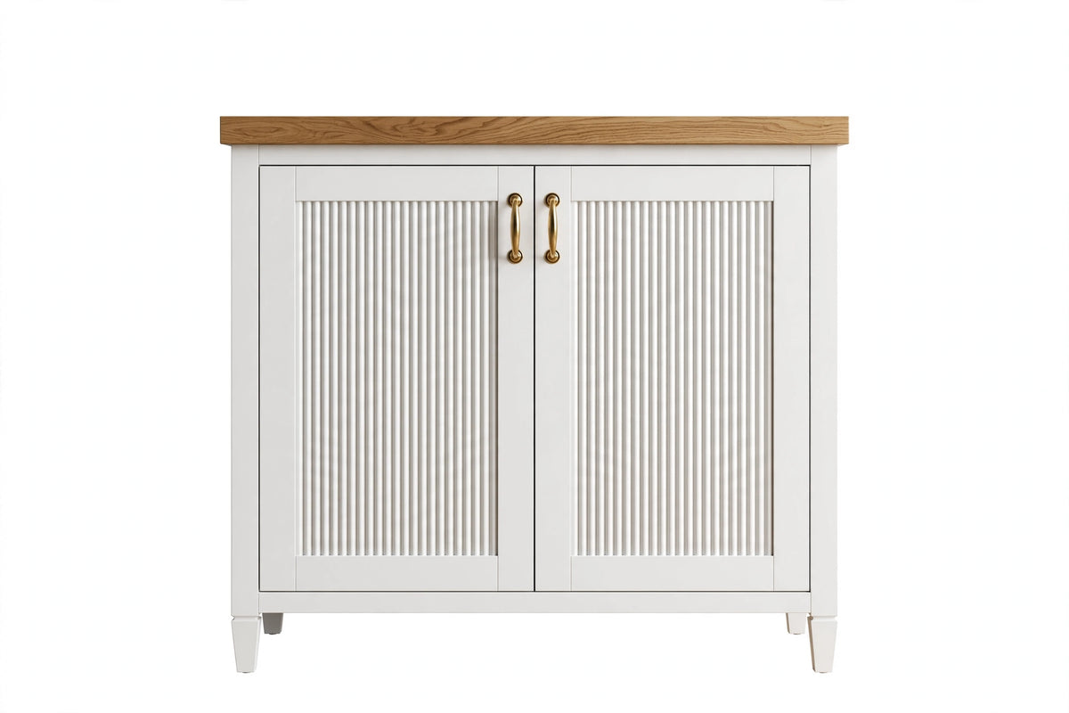 Hamptons White Shaker Vanity 1200mm - Fluted Doors with Solid Oak Top