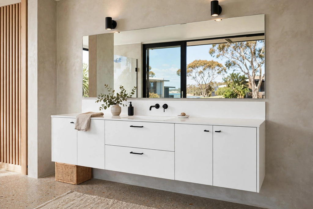 All White Flat Panel Floating Vanity - Minimalist White - Single/Double - Flat Pack From $1999