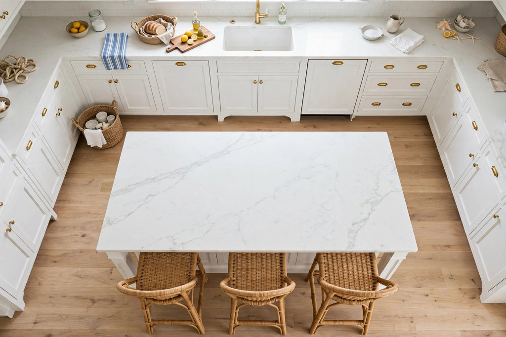 Hampton's Coastal Kitchen Package - White Shaker + Brass Handles - Flat Pack (Benchtop Not Included) From $5999