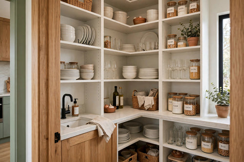 2026 Trend - White Transitional Kitchen with Butler Pantry & Wine Fridge Space - Flat Pack From $5999