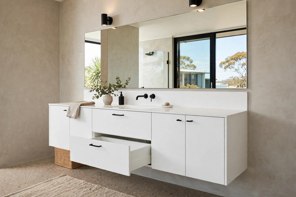 All White Flat Panel Floating Vanity - Minimalist White - Single/Double - Flat Pack From $1999